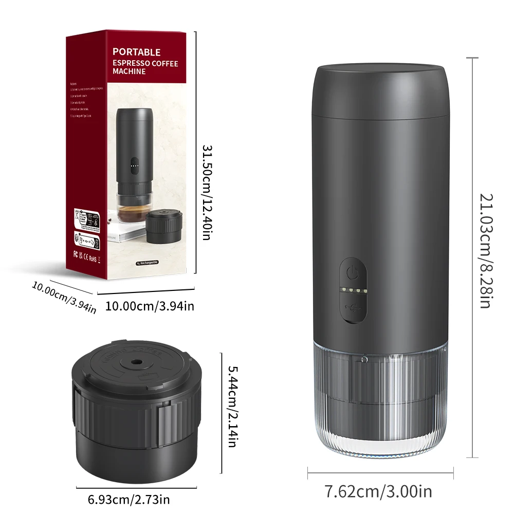 Portable new espresso machine rechargeable via USB coffee bean grinder small home coffee maker
