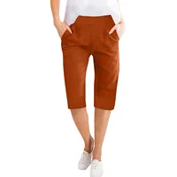Womens Capris Cotton Linen Pants Drawstring Elastic Waist Pants Casual Cropped Trousers Daily Breeches Five Half Pants Pantalone - Image 3