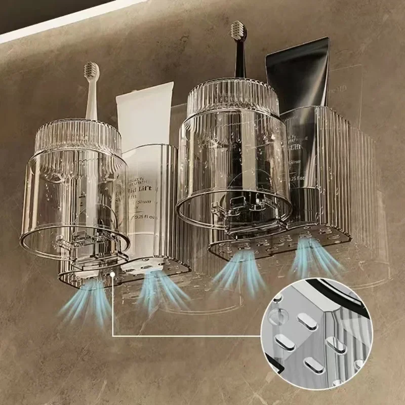 Porta spazzolino elettrico da parete, contenitore per collutorio senza foratura, ripiano portaoggetti per bagno._voghion.com