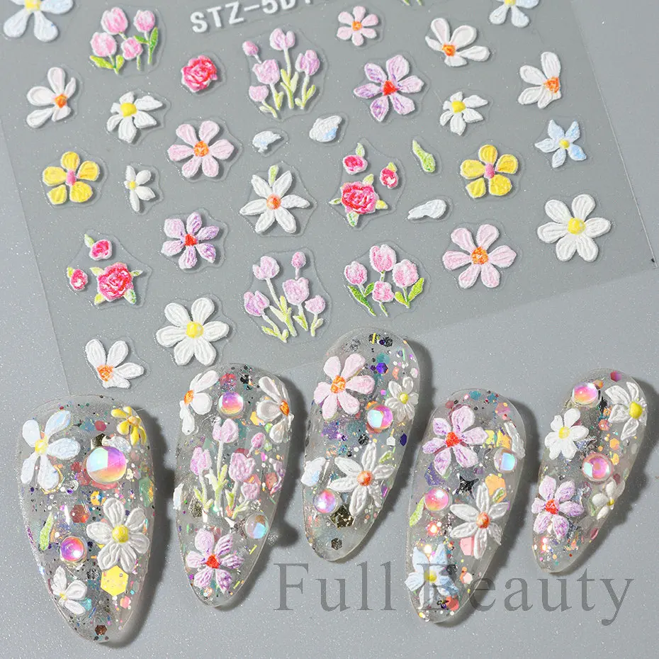 Nail stickers 5D embossed flower nail stickers Decals for DIY manicure
