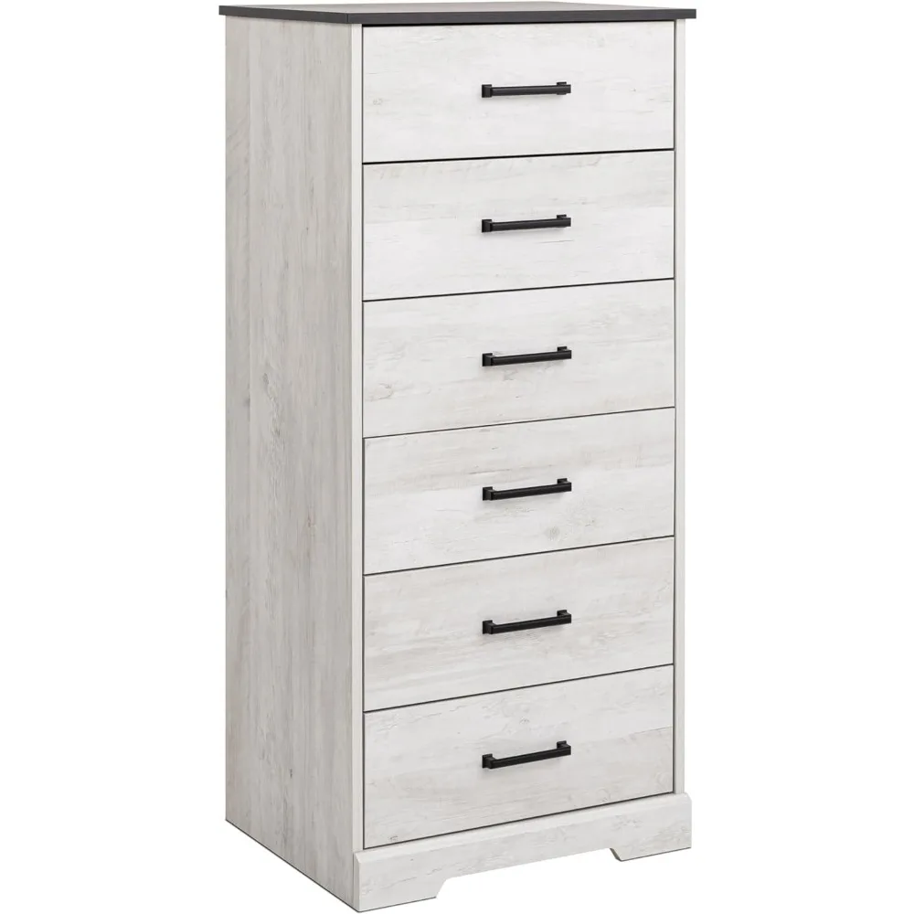 

Dresser for Bedroom, Chest 6 Drawers, 18.5" D x 23.75" W x 51.5" H, Washed White