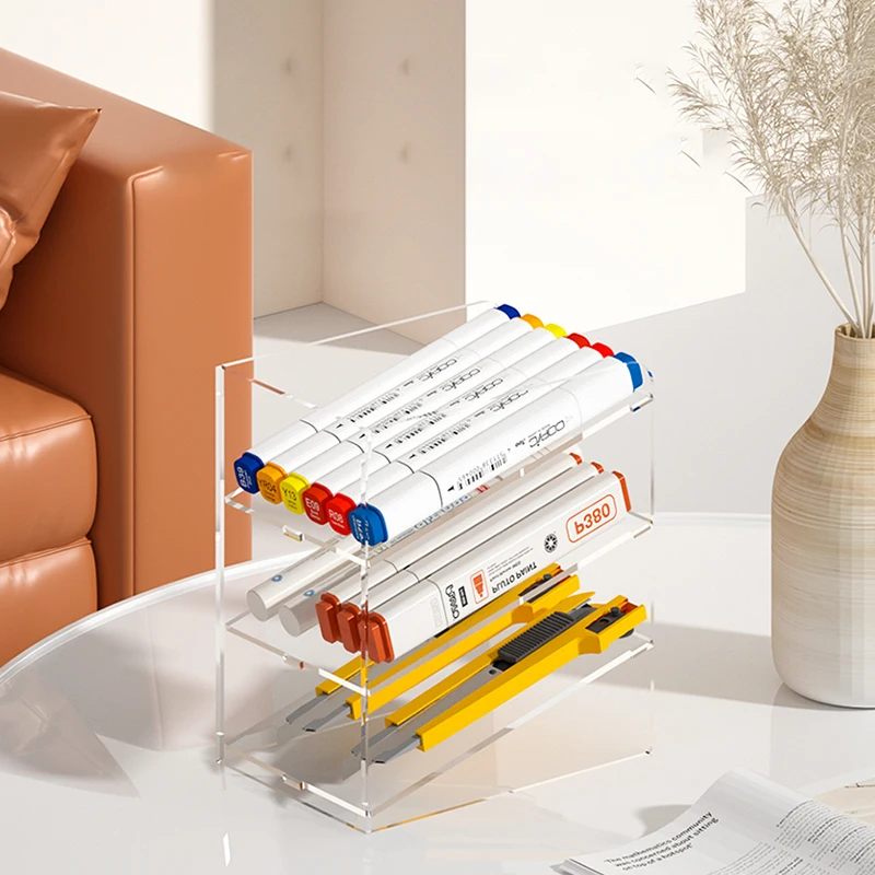 

3-слойный акриловый держатель для ручек, скошенный инвертирующий аксессуар для офисов, школ, домов, маркеров, кистей для макияжа