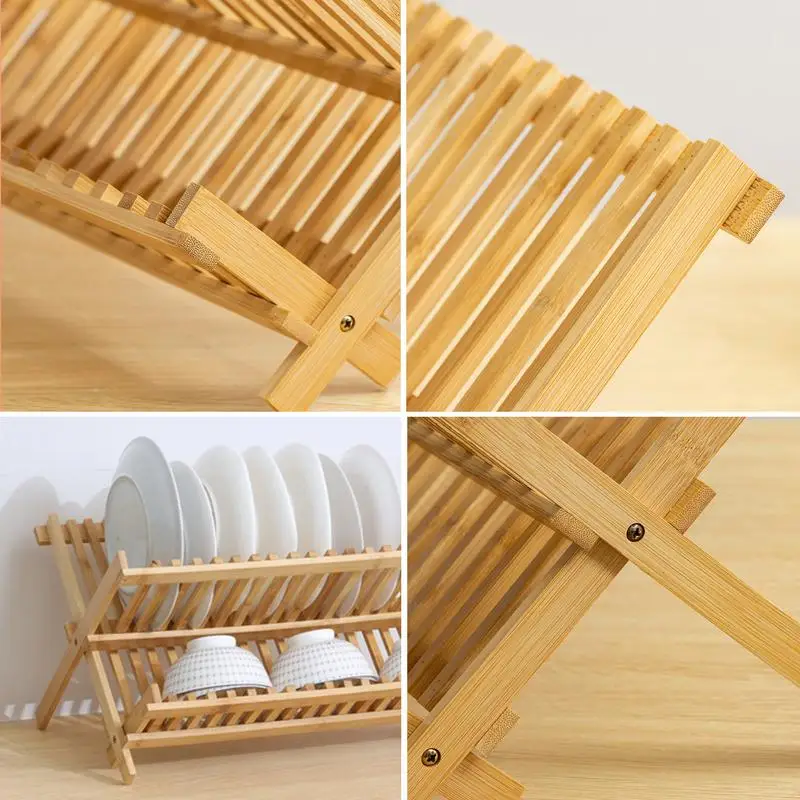 3 Tier Collapsible Large Dish Rack Bamboo Dish Drying Rack Wooden Kitchen  Counter Dish Drying Rack Utensil Holder Dish Drainer - AliExpress