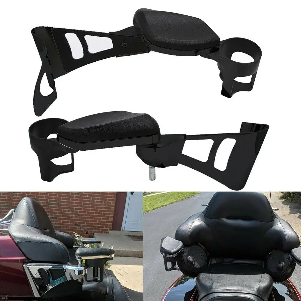 

Motorcycle Black Rear Passenger Armrests With Drink Cup Holder For Harley Touring CVO Ultra Tri Glides Electra Road Glide 14-22