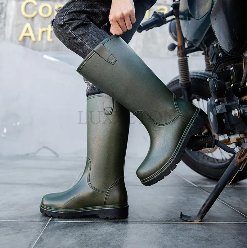 Botas de lluvia para hombre, zapatos de agua de tubo largo,  antideslizantes, impermeables, zapatos de trabajo de seguridad, plataforma  hasta la