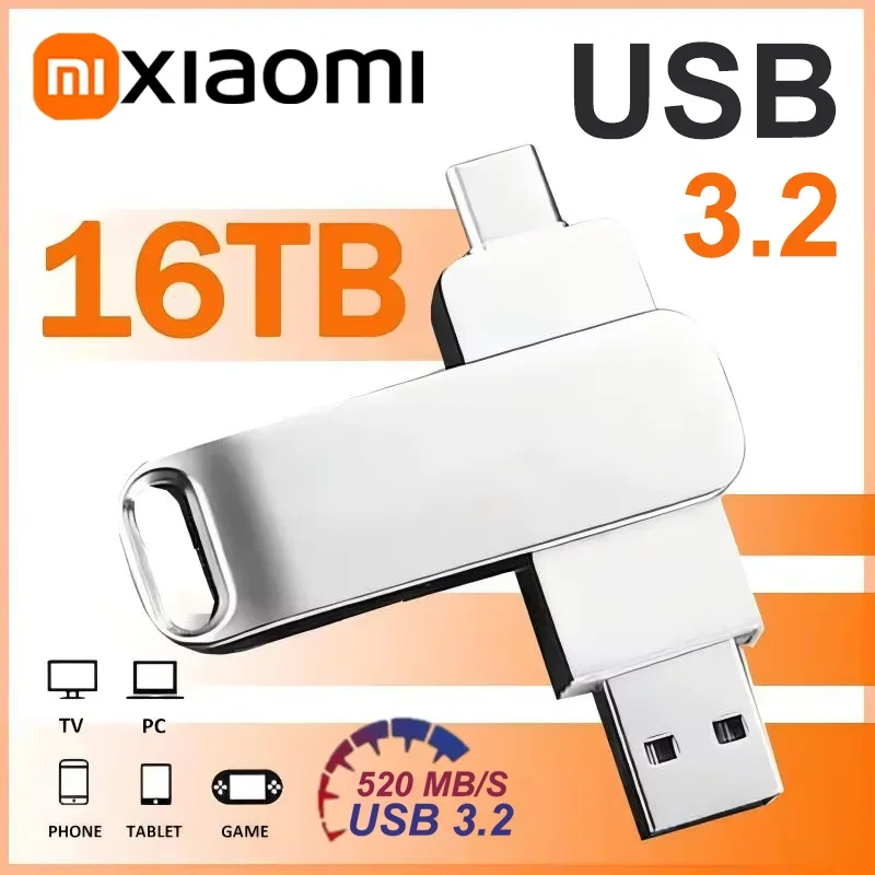 Xiaomi USB 3.2 Flash Drive Metal Pen Drive 16TB 8TB 4TB Waterproof Type-C For Computer Storage Devices