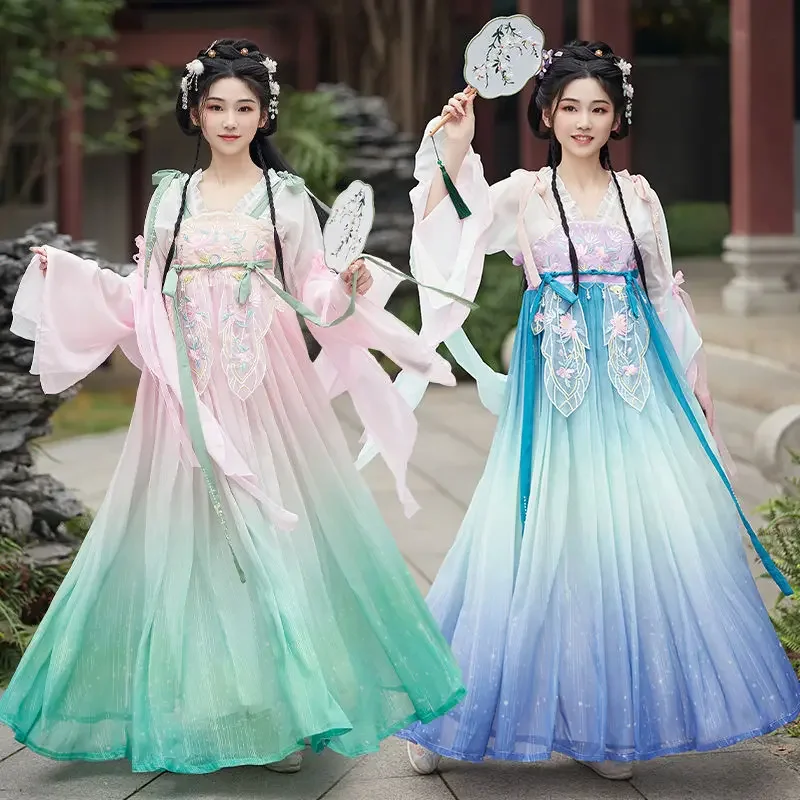 

Traditional Hanfu Dress Tang Dynasty Cosplay Female Chinese Ancient Flower Print Princess Stage Dress Women Vintage Fairy Dress