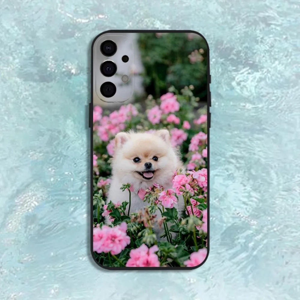 삼성 S25,S24,S21,S22,S23,S30,Ultra,S20,Plus,Fe,Lite,Note,10,9,5G 블랙 커버용 귀여운 포메라니안 개 전화 케이스