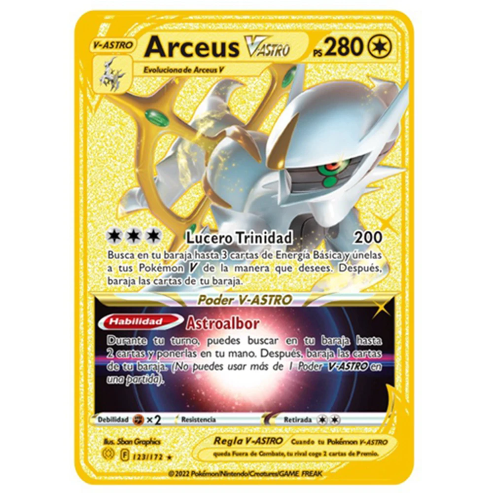 10000PS Arceus Vmax Pokemon Cards Metal Spanish Cards Pikachu Charizard  Vstar Golden Limited Kids Gift Game Collection Cards