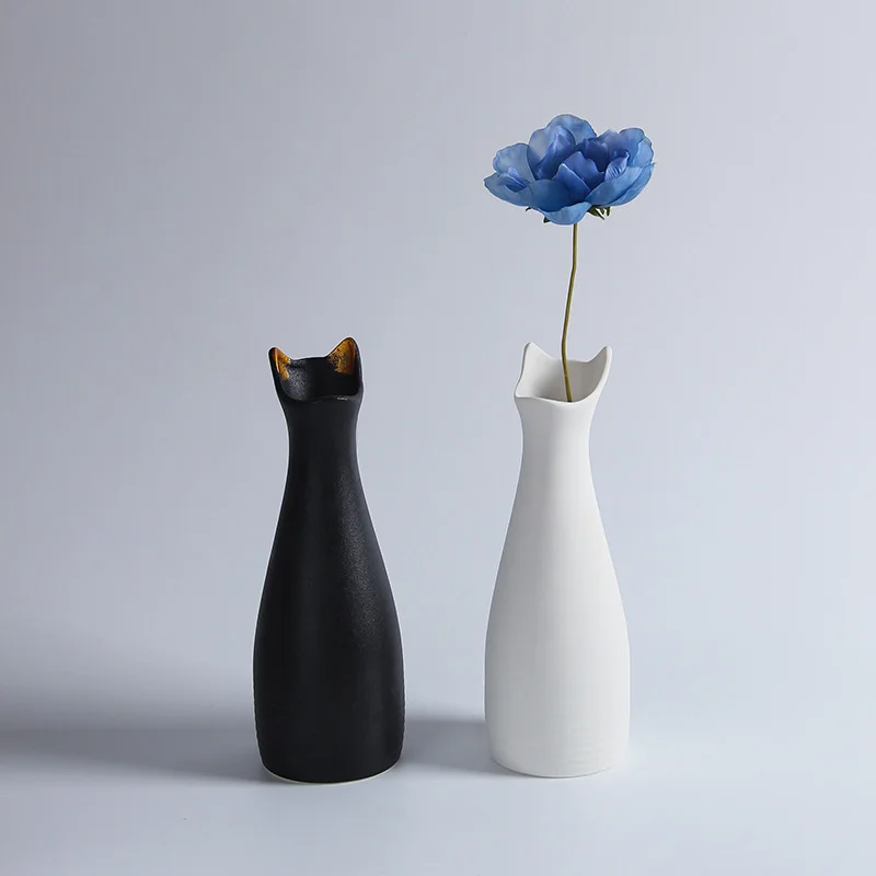 

1pc Creative Minimalist Cat Ear Vases Pure Color Ceramic Flower Arrangement Vase Home Decor Flower Container Desktop Ornaments
