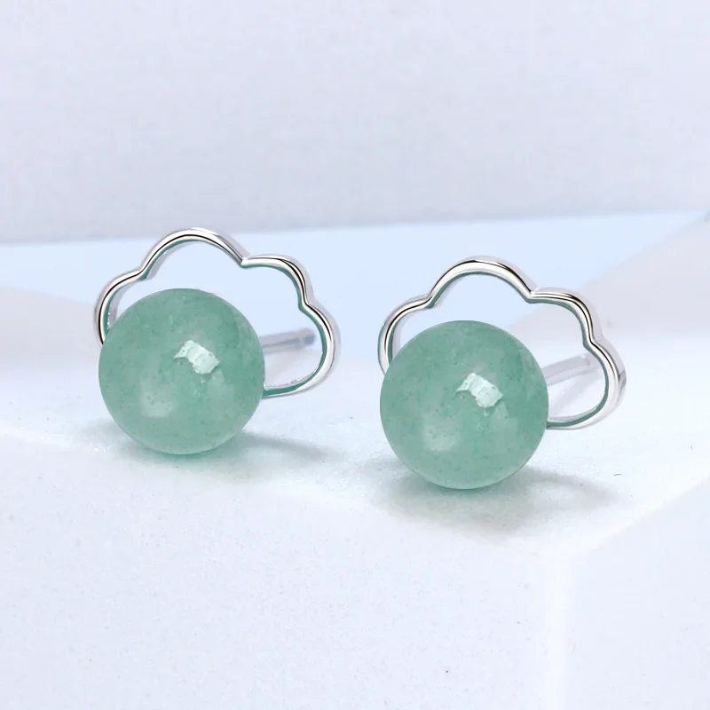 

Nephrite Jade Bead Earrings Charm Amulets Energy Luxury Fashion Green Natural Chinese Ear Studs Women 925 Silver Talismans