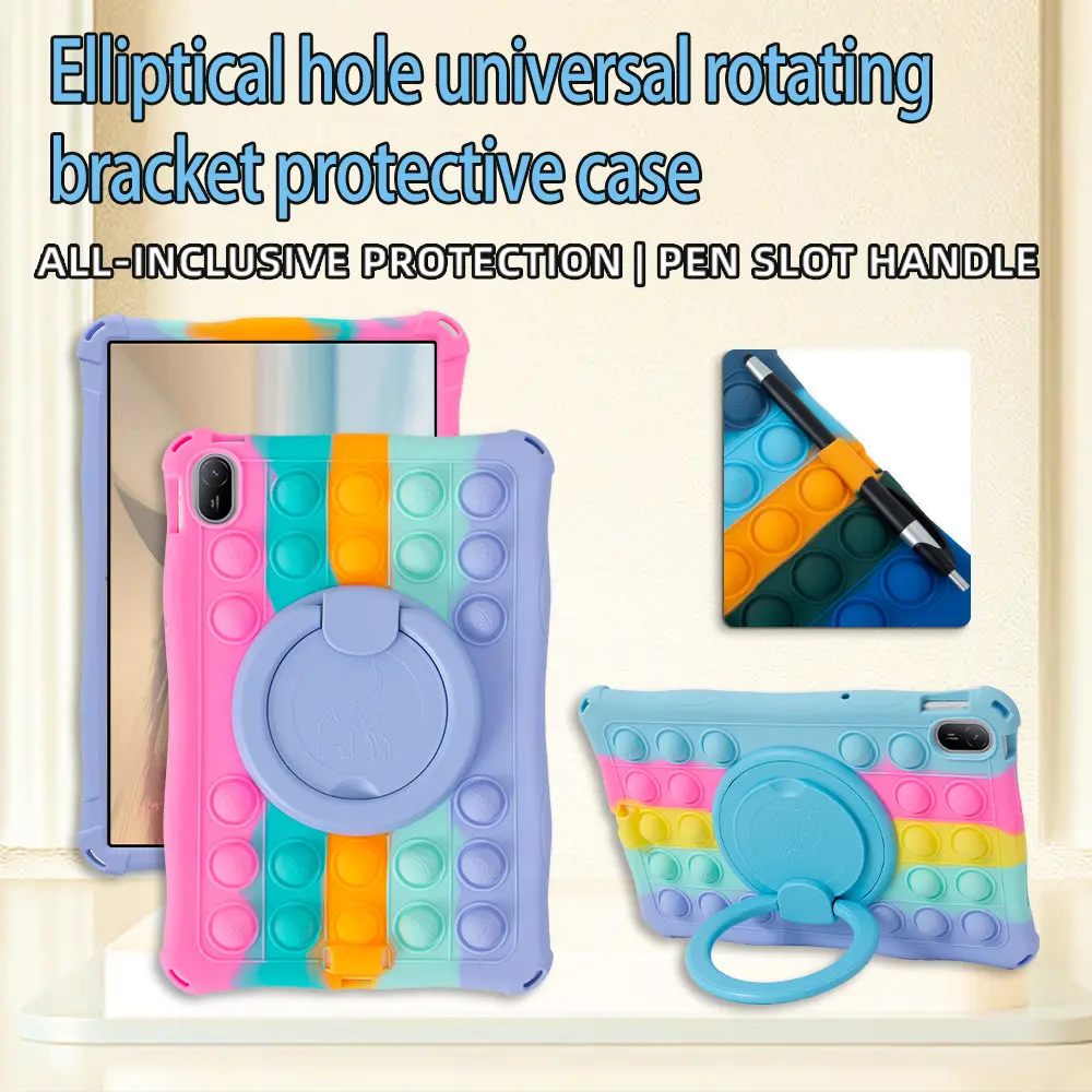 Rotating Bubble Soft Silicone Kickstand Kids Tablet Case - 11-Inch 2024