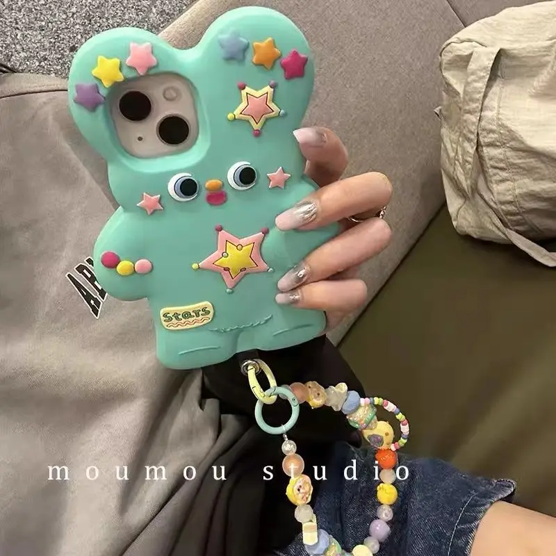 Custodie Per Iphone Green Cute Graffiti Star Bear Per Iphone 11 12 13 14 Pro Max Per Iphone Custodia Per Telefono Vintage Coreana Regalo In Silicone N