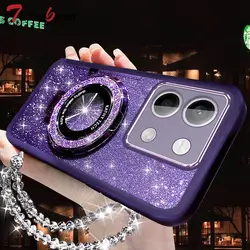 Glitter Crystal Bracelet MagSafe Phone Holder Silicone Case for POCO X6 Pro 5G (PURPLE)
