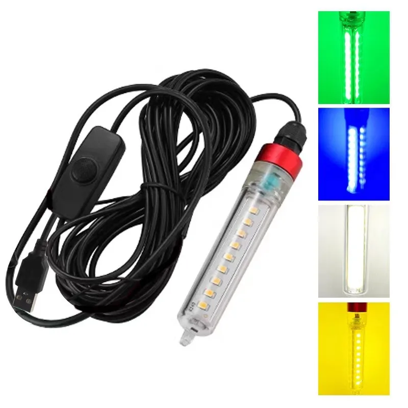 Led Lure Fish Light Collection Fish Lamp 5v20w Underwater Fishing Light Sea Fishing Breeding Fish Gathering Lamp 4color lights