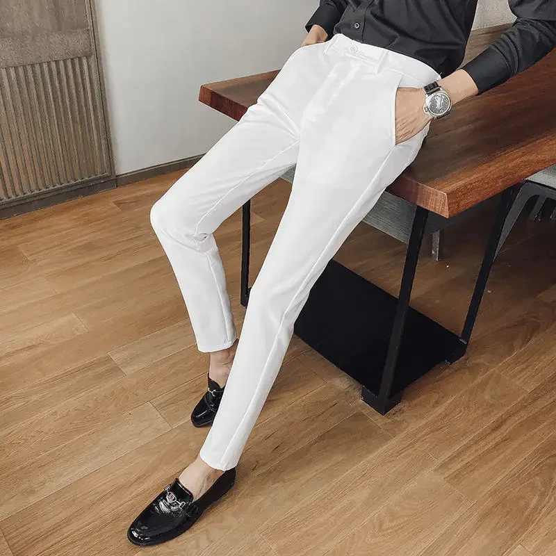 Pantalones de traje de hombre de corte entallado con tresillos y talla grande para hombre, 9 pantalones cortos de verano 2024, formales, delgados, informales, coreanos, muchas reseñas