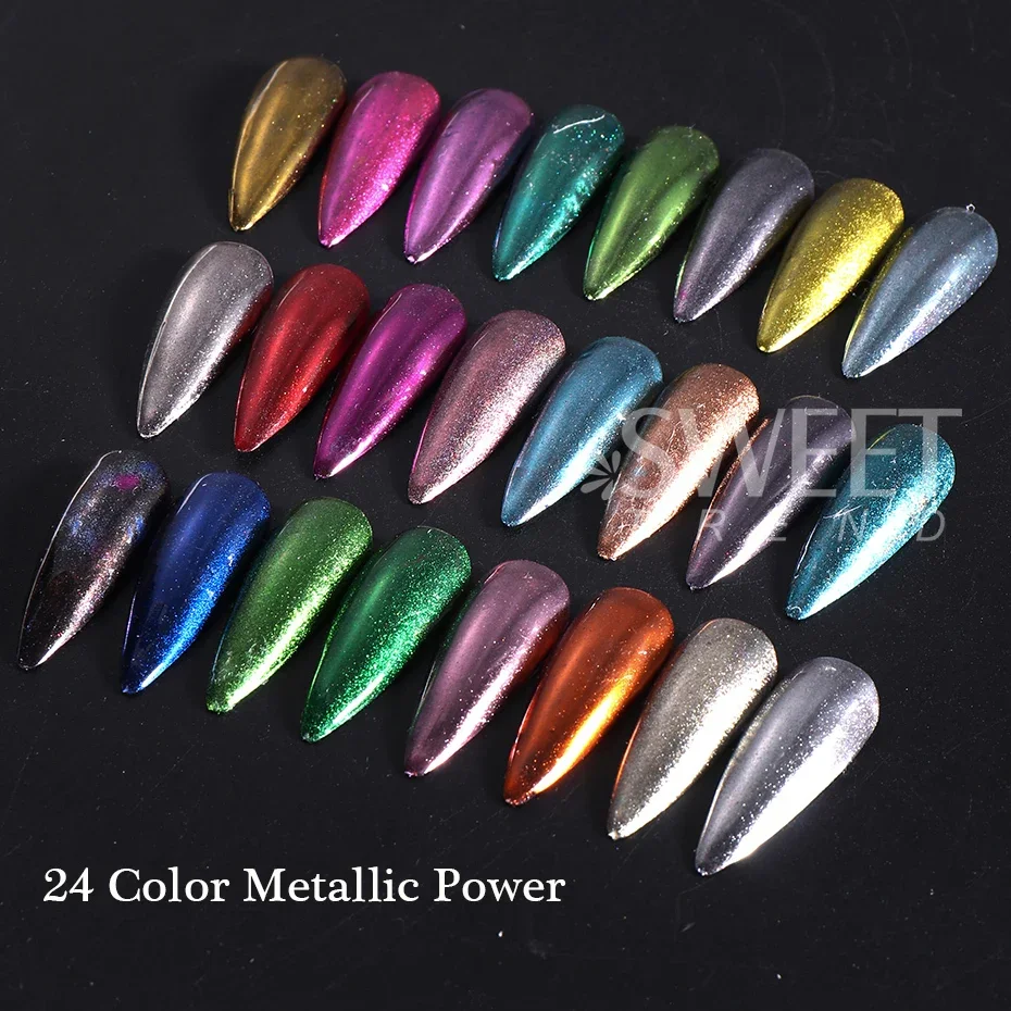12/24 Colors Metallic Pigment Nail Chrome Y2K Powder Mirror Effect Rubbing On Dust UV Gel Polish DIY Flakes Manicure Accessories