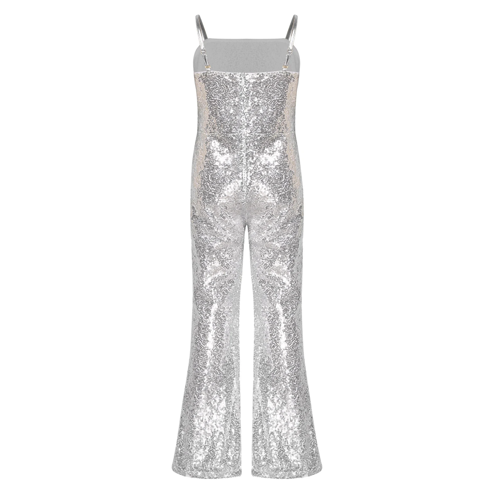 Kids Girls Character Cosplay Costume Spaghetti Straps Bell Bottom Shiny Sequins Zipper Jumpsuit Hip Hop Streetwear Jazz Dance