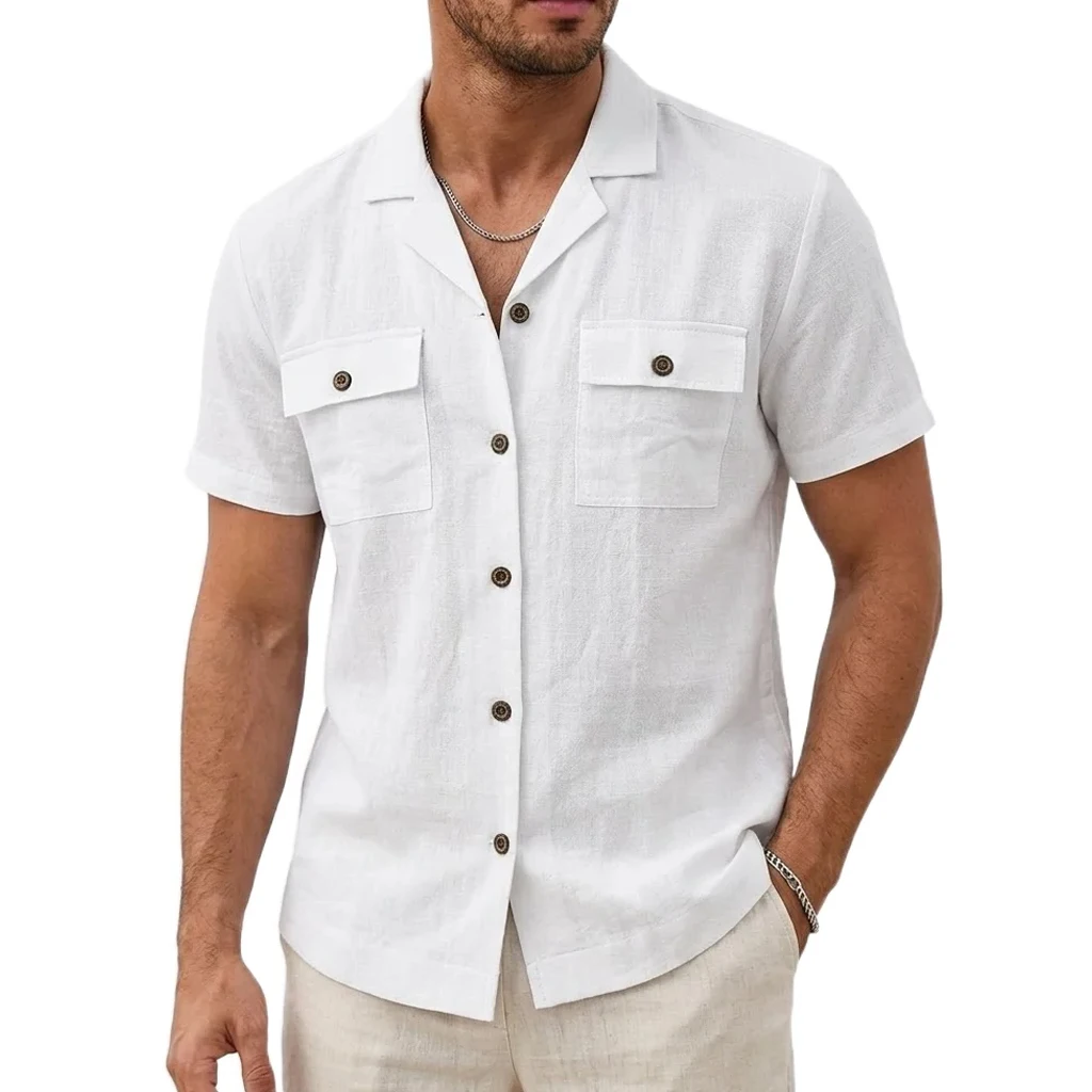 Short Sleeve Cotton Button Down Shirt - Premium Retro Hawaiian Resort-Ready Tee 5