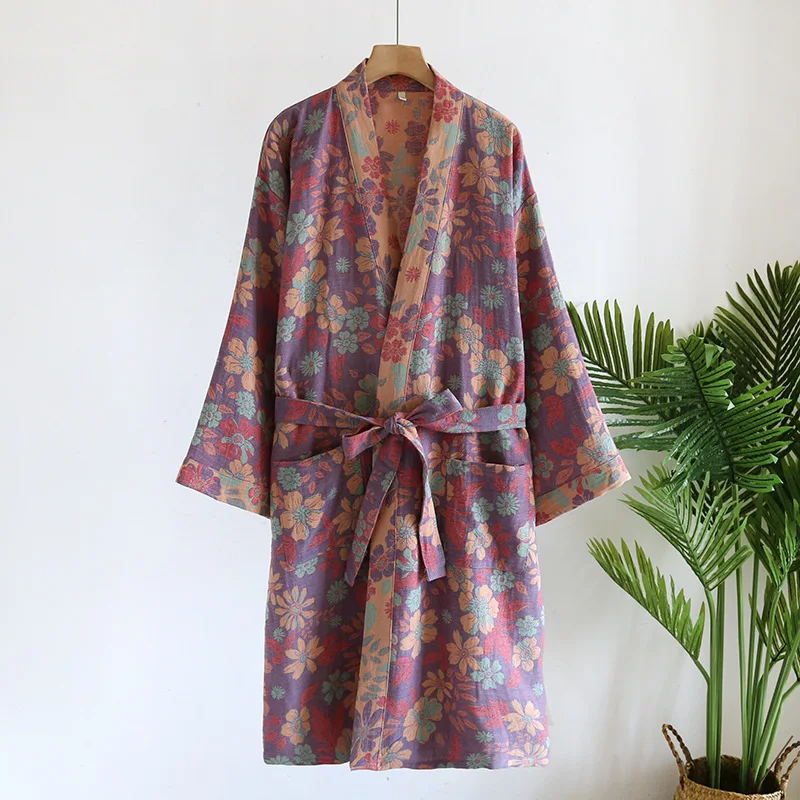Pure Cotton Sleepwear Women's Bathrobe Clothes For Sleep Floral Autumn Long Sleeve Kimono Robes For Women Gift Wedding