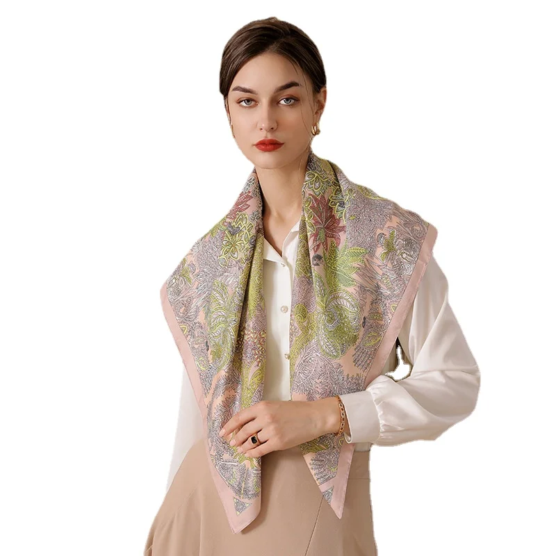 

CHENKIO Women's Vintage Print Imitation Silk Scarf 2022 Spring Fashion Square Scarf 35"×35" Scarf Women Luxury Scarves & Wraps