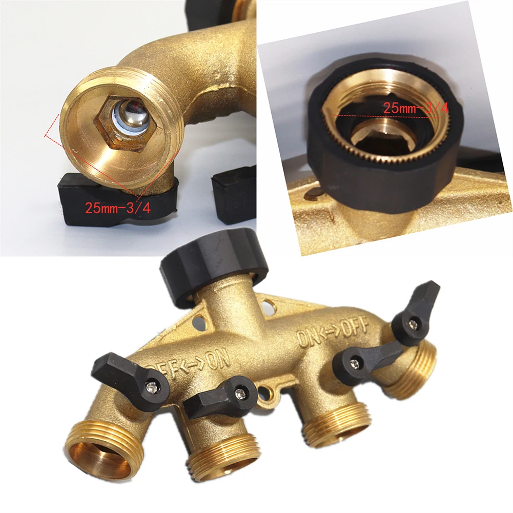 

4 Way Solid Brass Adjustable Flow Control Hose Distributor Splitter With 1/2" Garden Water Hose End Connector Shut Off Valves