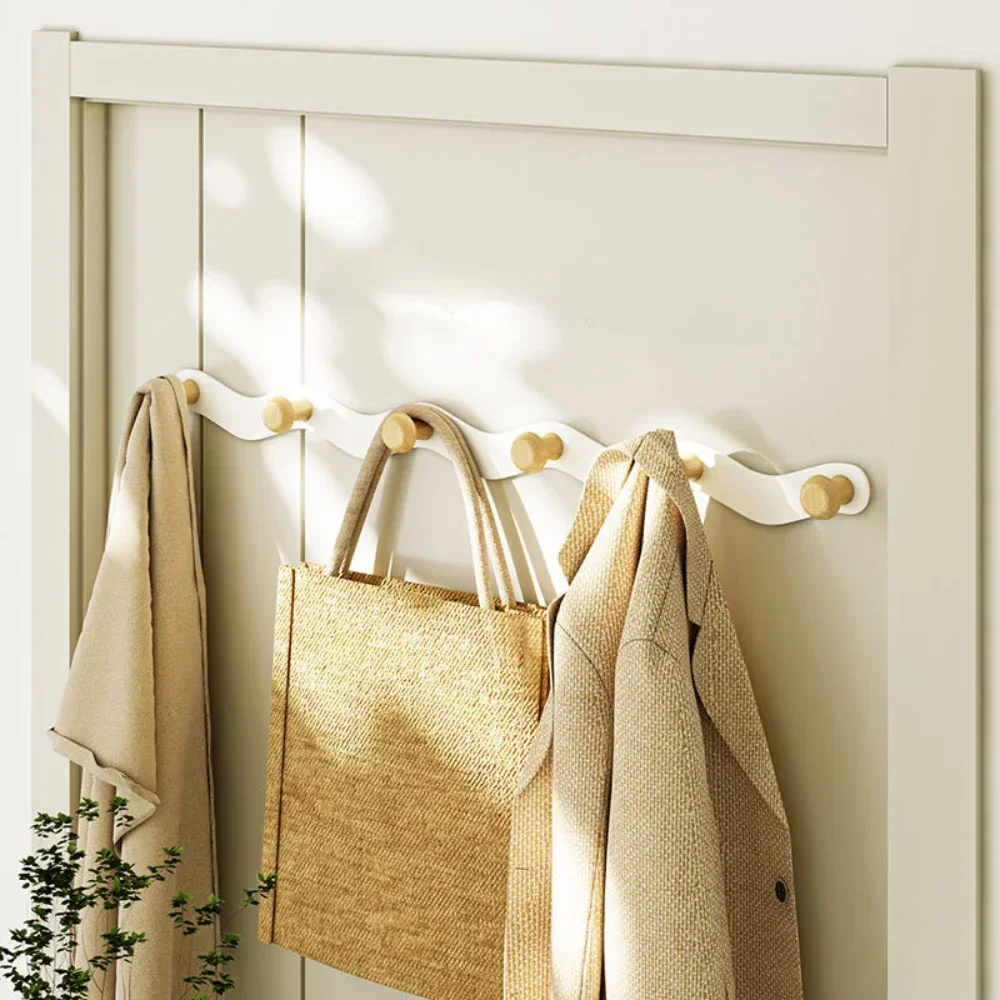 Coat Hanger Wall Mount Creative Wave Iron Hook Row Hook No Punch Wooden Hanger Simple Multi-functional Porch Bathroom Coat clothes hook