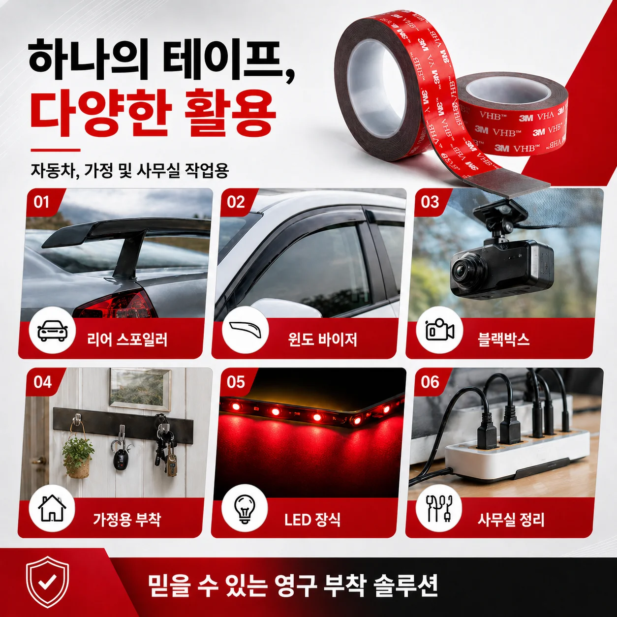 3M 5611 VHB 양면 테이프 1.1mm 회색 고강도 방수 아크릴 폼테이프, 자동차 몰딩 스포일러 엠블럼용