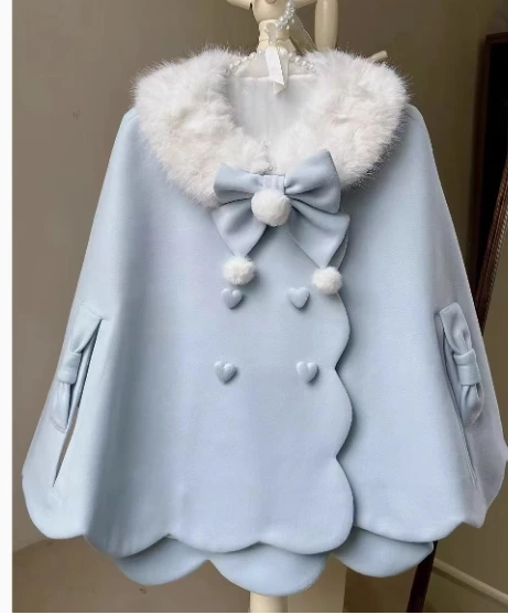 Sweet Cute Woolen Cloak New Winter Soft Girl Lolita Hooded