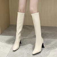 Женские высокие сапоги из искусственной кожи с острым носком на высоком каблуке 1