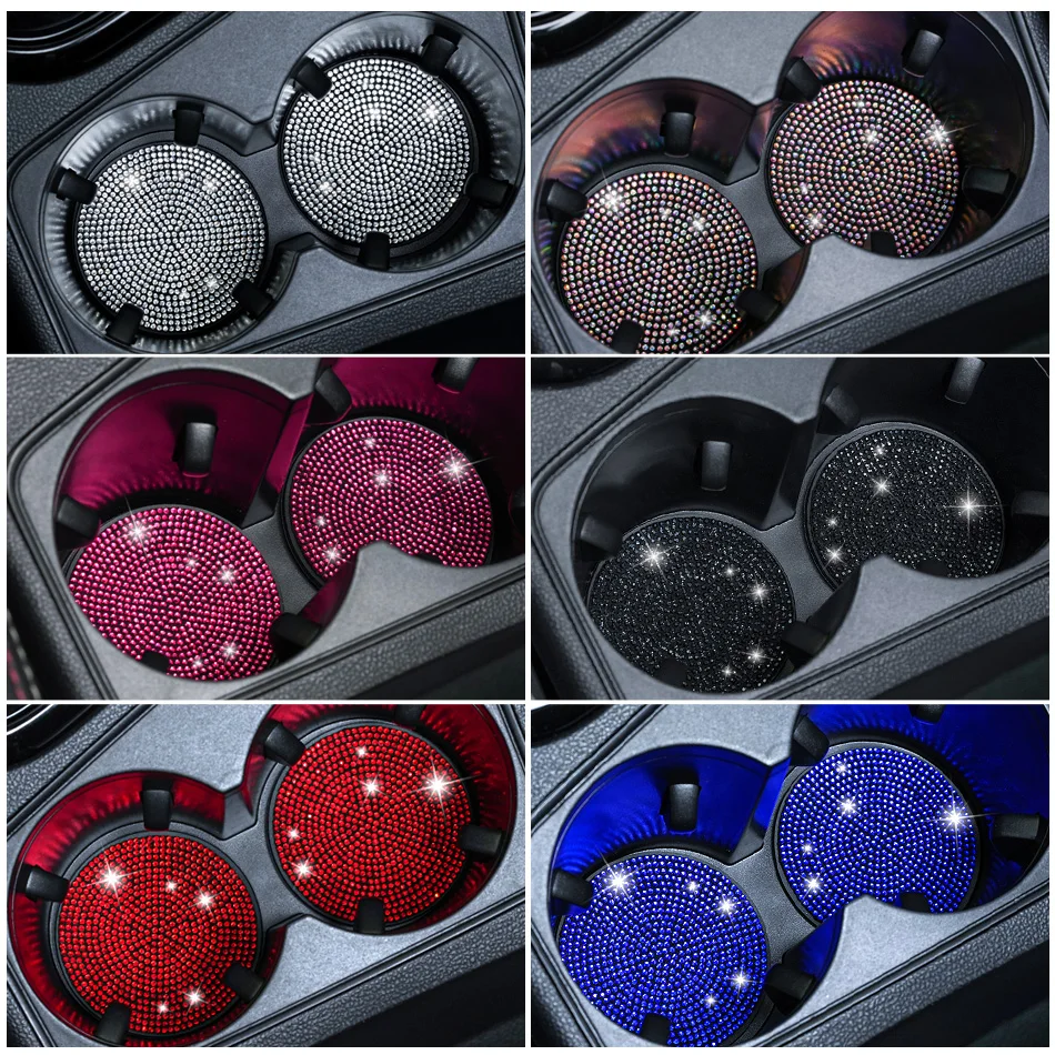 Car Coasters, 4 Pack Universal Vehicle Bling Car Coaster, COCASES Crystal  Rhinestone Coaster for Cup Holders, Car Interior Accessories 2.75''  Silicone