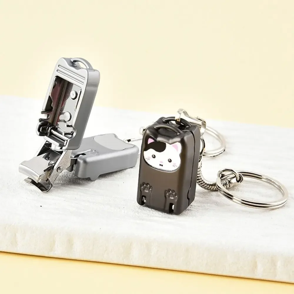 Stainless Steel Fingernail Clipper Metal Foldable Mini Creative Kitten Nail Clipper Trim Nails Keychain