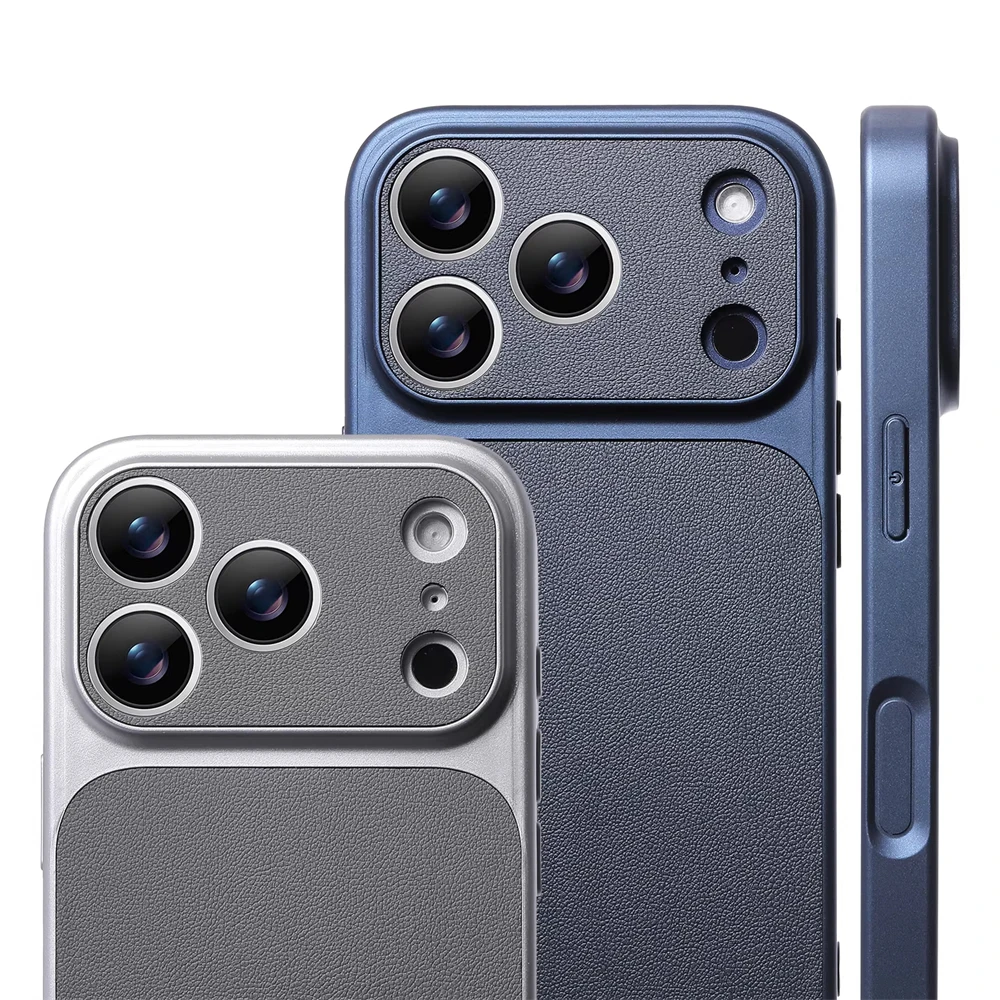 Luxury Leather Matte Shockproof Bumper Case with Full Lens Protection