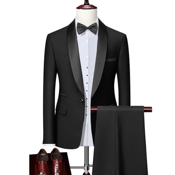 Men Skinny 3 Pieces Set Formal Slim Fit Tuxedo Prom Suit / Male Groom Wedding Blazers High Quality Dress Jacket Coat Pants Vest - 2 Pcs set Black, Asian 6XL is US 3XL