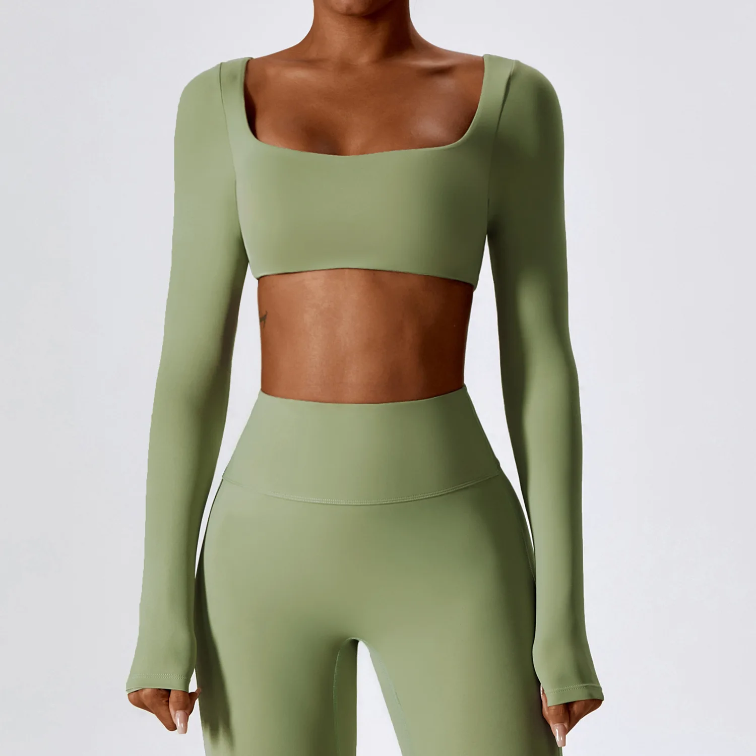 Women's Quick-Dry Long Sleeve Padded Workout Crop Top