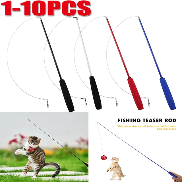 1-10PCS Cat Teaser Wand Three-section Telescopic Fishing Pole Wand