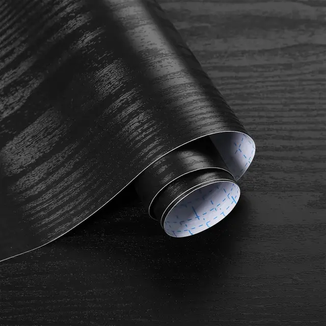 วอลเปเปอร์ลายไม้สีดำแบบลอกและติด สำหรับตู้และลิ้นชัก แบบลอกออกได้ ติดด้วยตัวเอง วัสดุไวนิลทันสมัย เหมาะสำหรับผู้เช่า 1