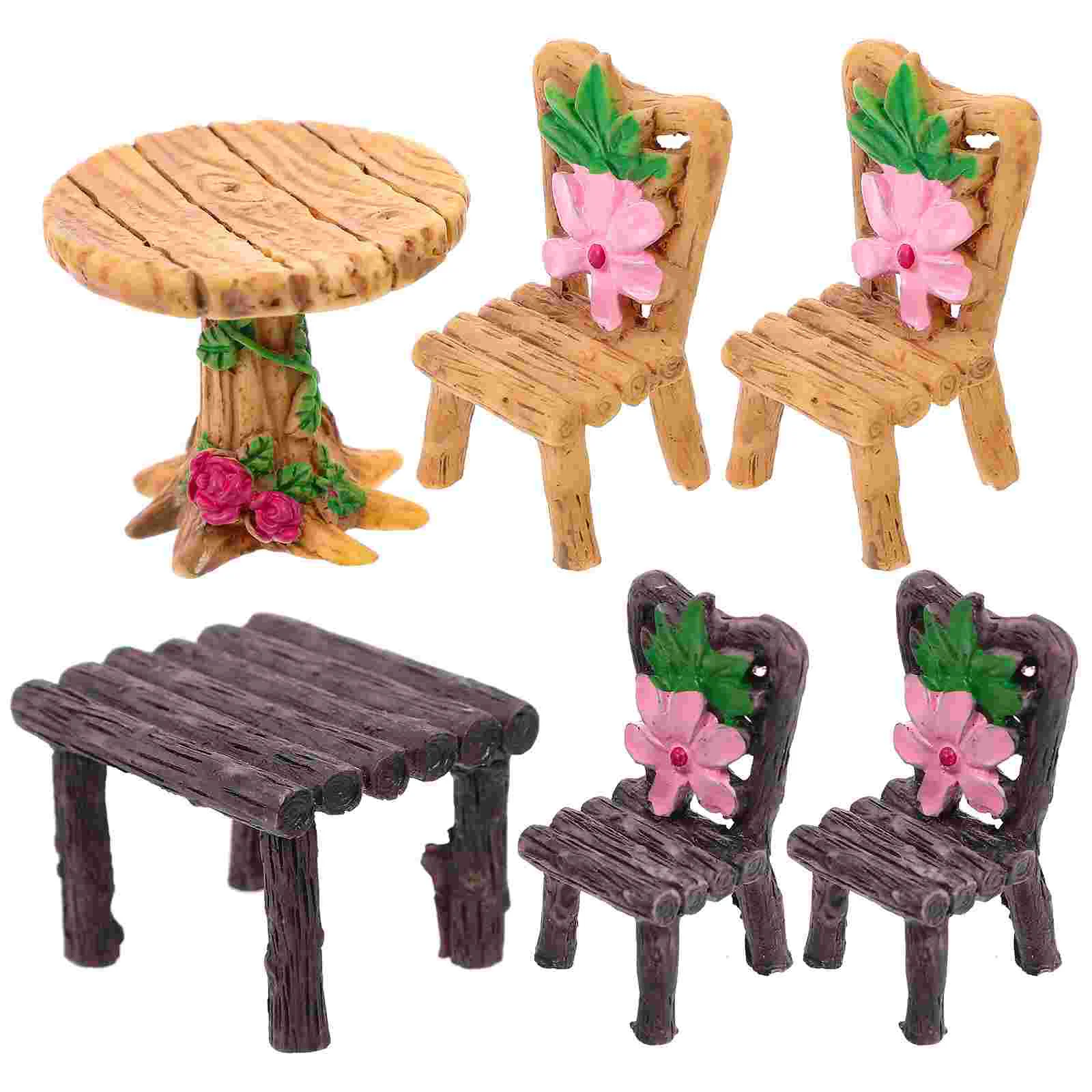 

6 Pcs Resin Table and Chair Ornaments DIY Miniature Furniture Adornment Kids Chairs House Supplies Decor