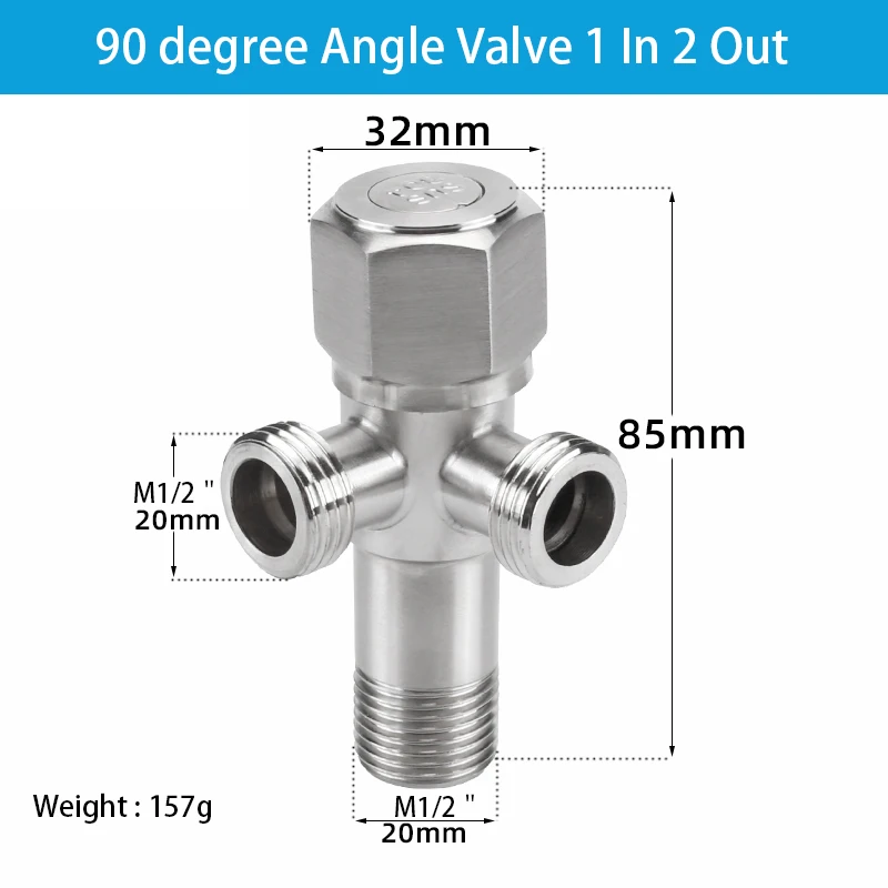2-Pack Stainless Steel Angle Valve | 2-Way Water Divertor, G1/2 Thread, For Sink, Toilet & Water Heater (Space Saving)