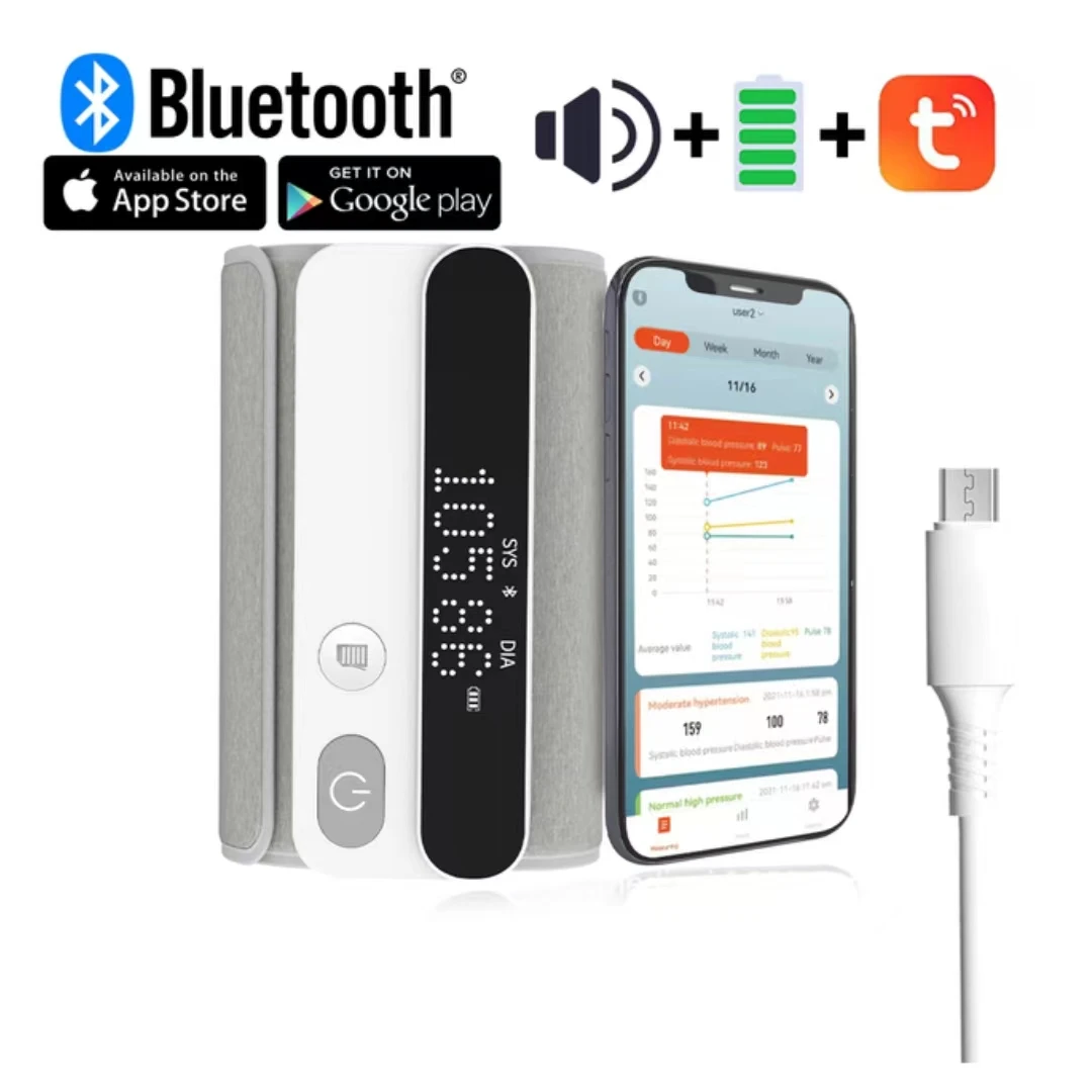 Rechargeable Bluetooth Voice Blood Pressure Monitor Long Time Use Medical Digitial LCD Large Screen Sphygmomanometer