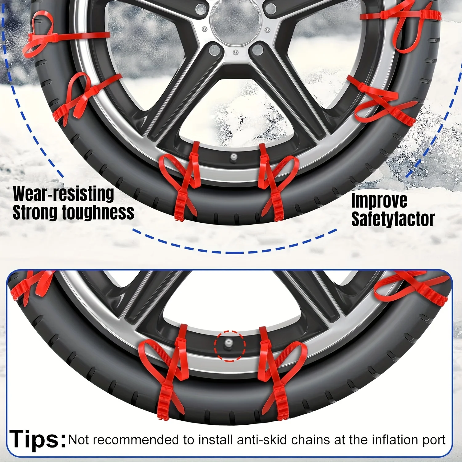 Snow Chain Universal Adjustable for Most Cars Trucks SUVs Wheels Anti-slip