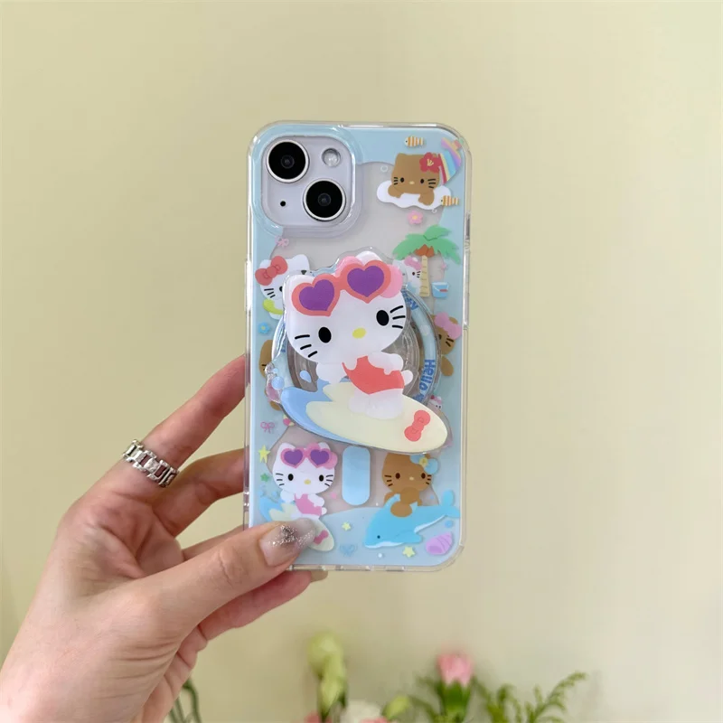 thumbnail image 1 of Estuche para teléfono con carga inalámbrica Magsafe de Hello Kitty con diseño de dibujos animados para iPhone 12, 13, 14, 15 Pro Max, soporte magnético KT, 1 of 4