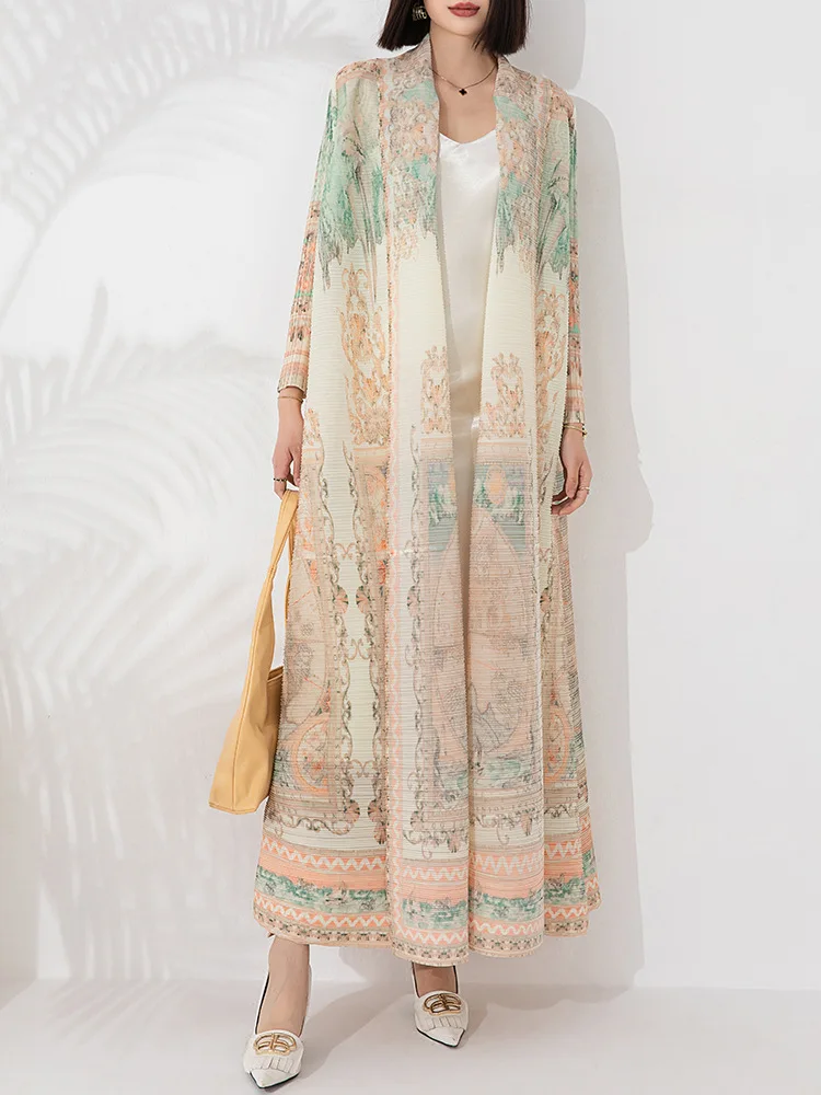 

Женский кардиган с принтом миаке, длинное пальто с отложным воротником и длинными рукавами, весна-лето 2024