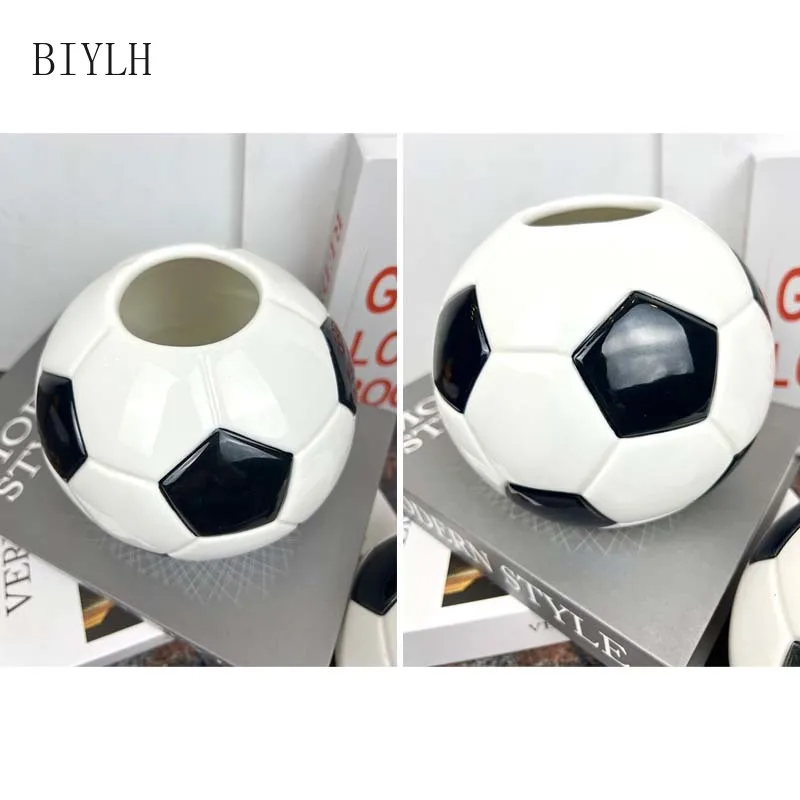European Ceramic Football Vase Home Decoration Flower Arrangement Ornaments Tabletop Football Art Hydroponic Flower Bottle Gifts 4