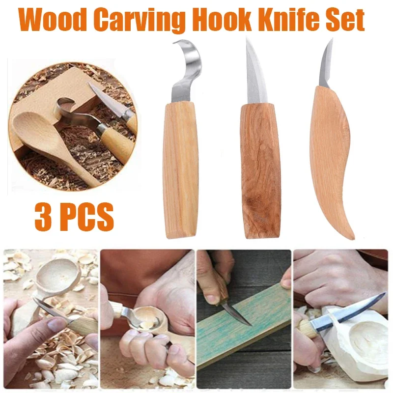 Spoon Carving Hook Knife Set 3pcs. Forged Spoon Carving Knife