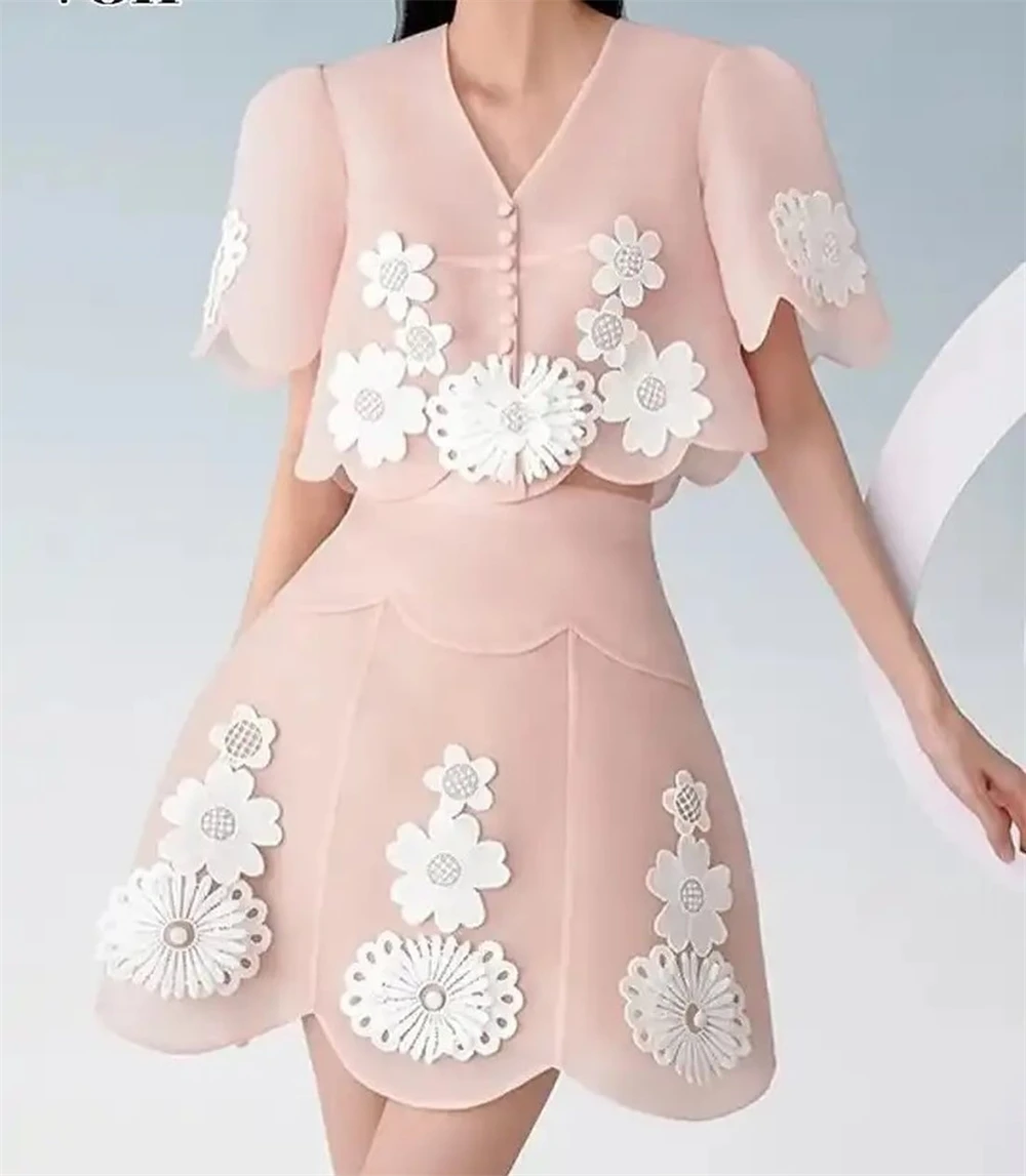 Prom Dress Saudi Arabia Chiffon Button Appliques Prom A-line V-Neck Bespoke Occasion Dresses Knee-Length candy color prom dresses new arrivals a line boat neck full length full sleeve off shoulder lace up sash appliques robe de marié