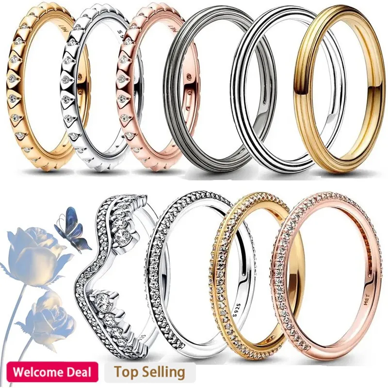 New Hot Selling 925 Sterling Silver Original Women's ME Series Linear Texture Ring DIY Charming Jewelry Light Luxury Fashion