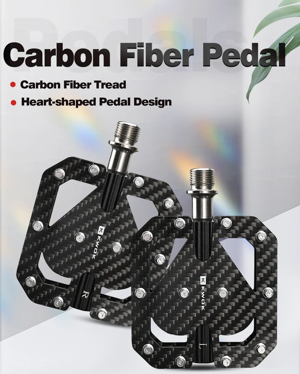 Description Picture 2 of itemKWOK T800 Carbon Fiber Bicycle Pedals TC4 Titanium Alloy Axle MTB Road Bike Pedals 3 Sealed Bearings Non-Slip Pedals Lover Gift