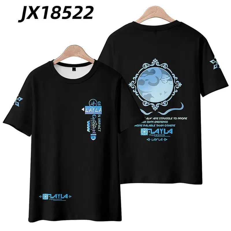 Hot Game Impact Genshin Layla 3D Printing T Shirt Men Women Summer Short Sleeve Funny Tshirt Graphic Tees Streetwear Cosplay
