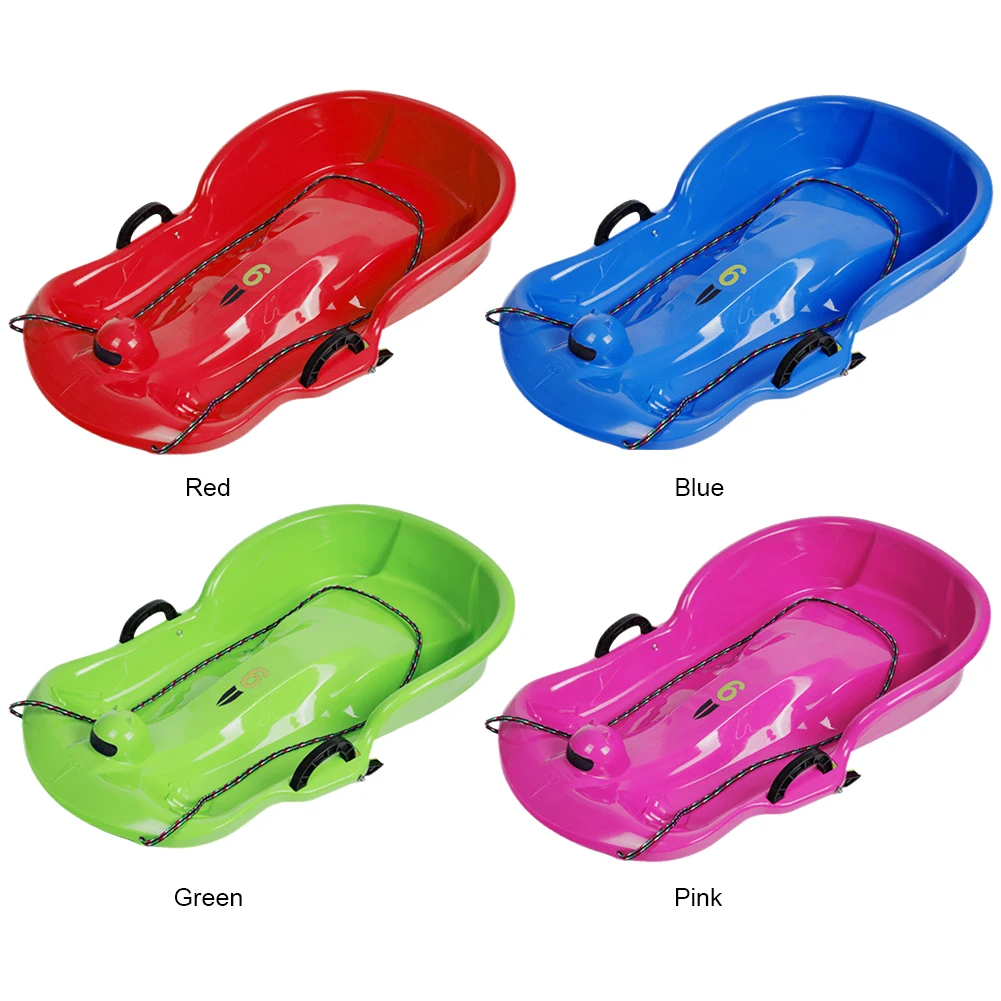 Snow Speeder Sled Plastic Snow Sled With Pull Rope Kid 1-2 Rider Sleds 2Handles Grass Toboggan Sand Slider Luge